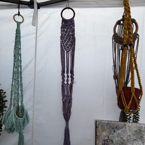 Macrame Plant Hanger - Teal w/Beads